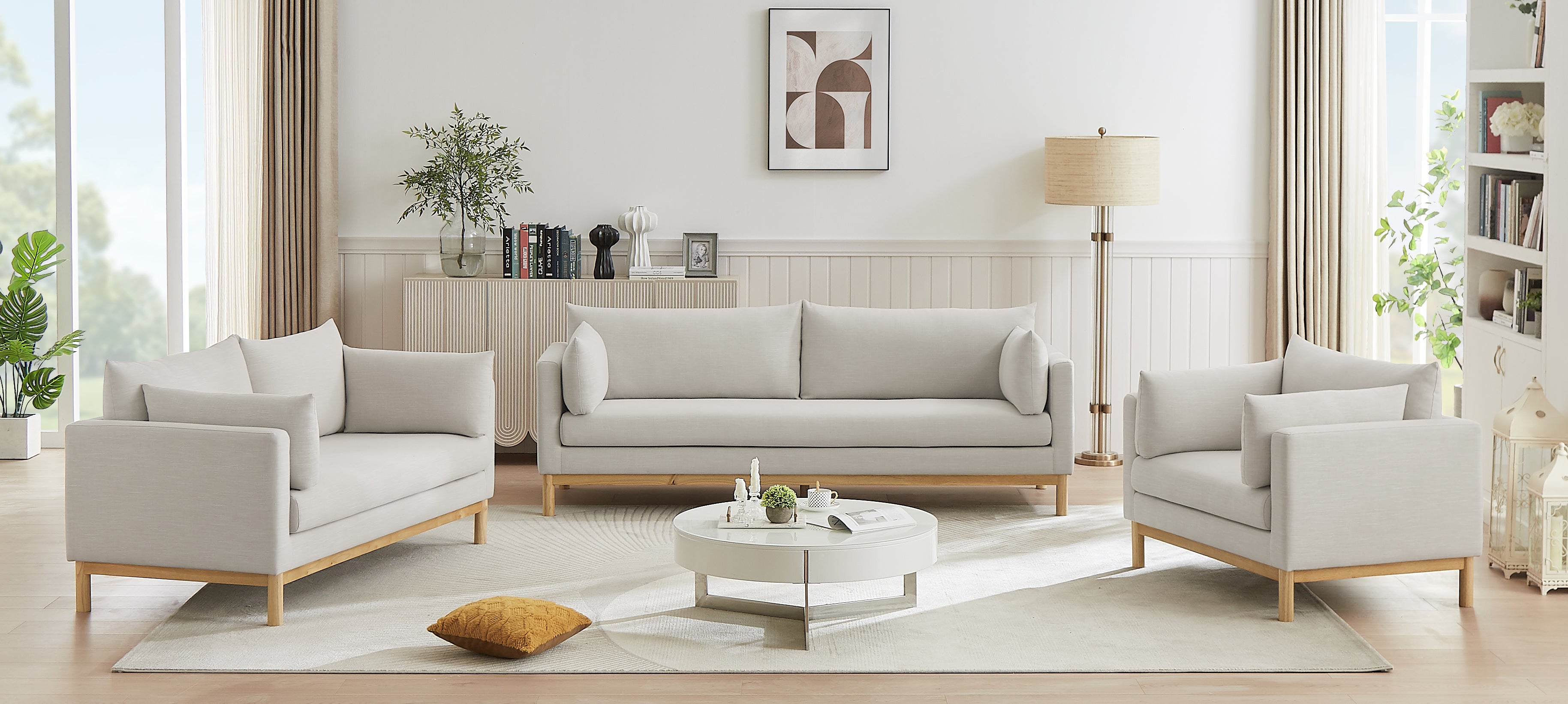 Lanie Linen Texture Living Room Collection in 3 Color Options