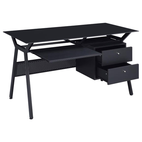 Black Glass Top Office Desk with Keyboard Tray
