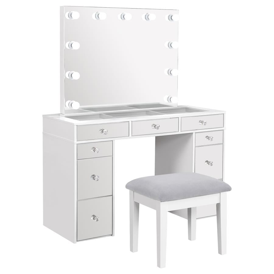Regina White Hollywood Style Vanity with Stool