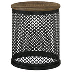 Round Accent Table with Metal Drum Base