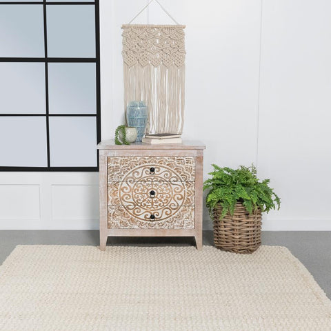 Medallion Distressed White Accent Cabinet