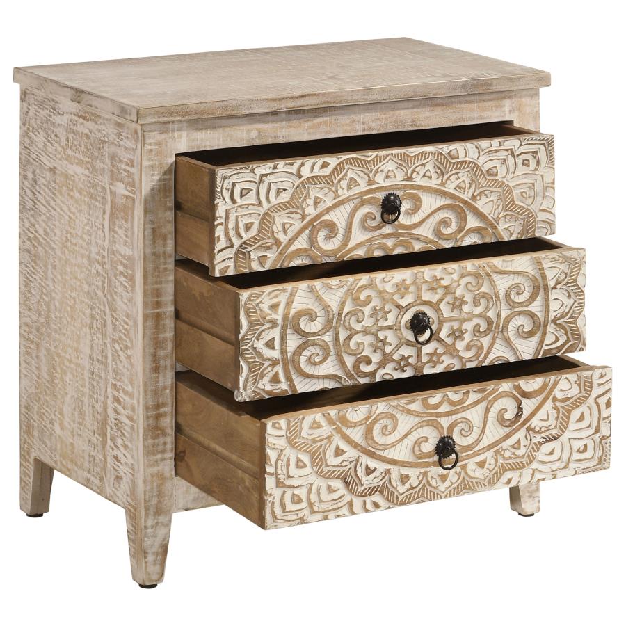 Medallion Distressed White Accent Cabinet
