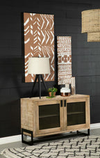 Solid Mango Wood Industrial Accent Cabinet