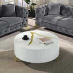 White Round Coffee Table with Gold Accents