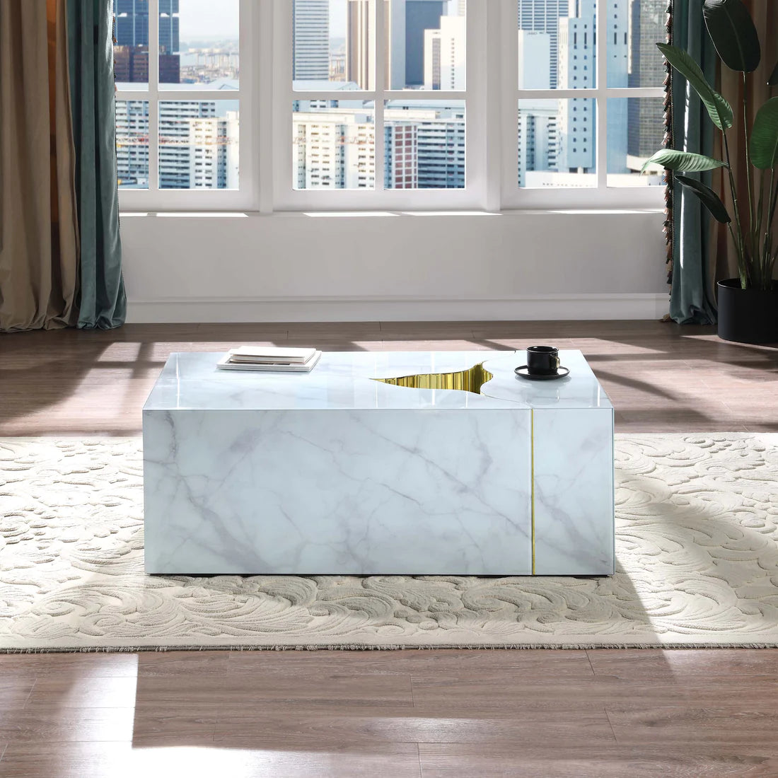 Modular Faux Marble Coffee Table in Black or White