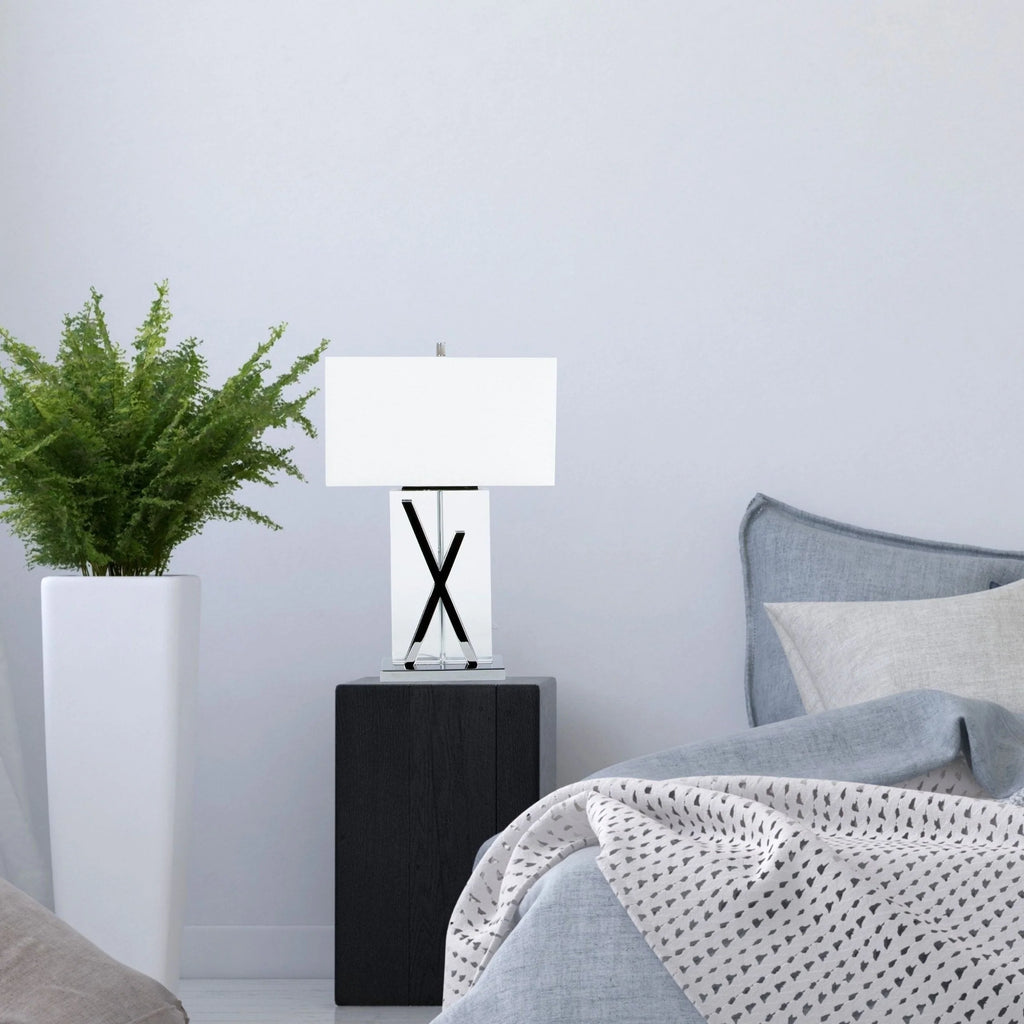 Crystal and Chrome Table Lamp with White Shade