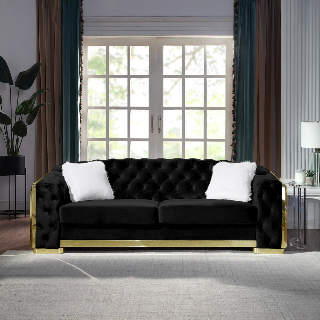Deanna Velvet Living Room Collection in Green or Black