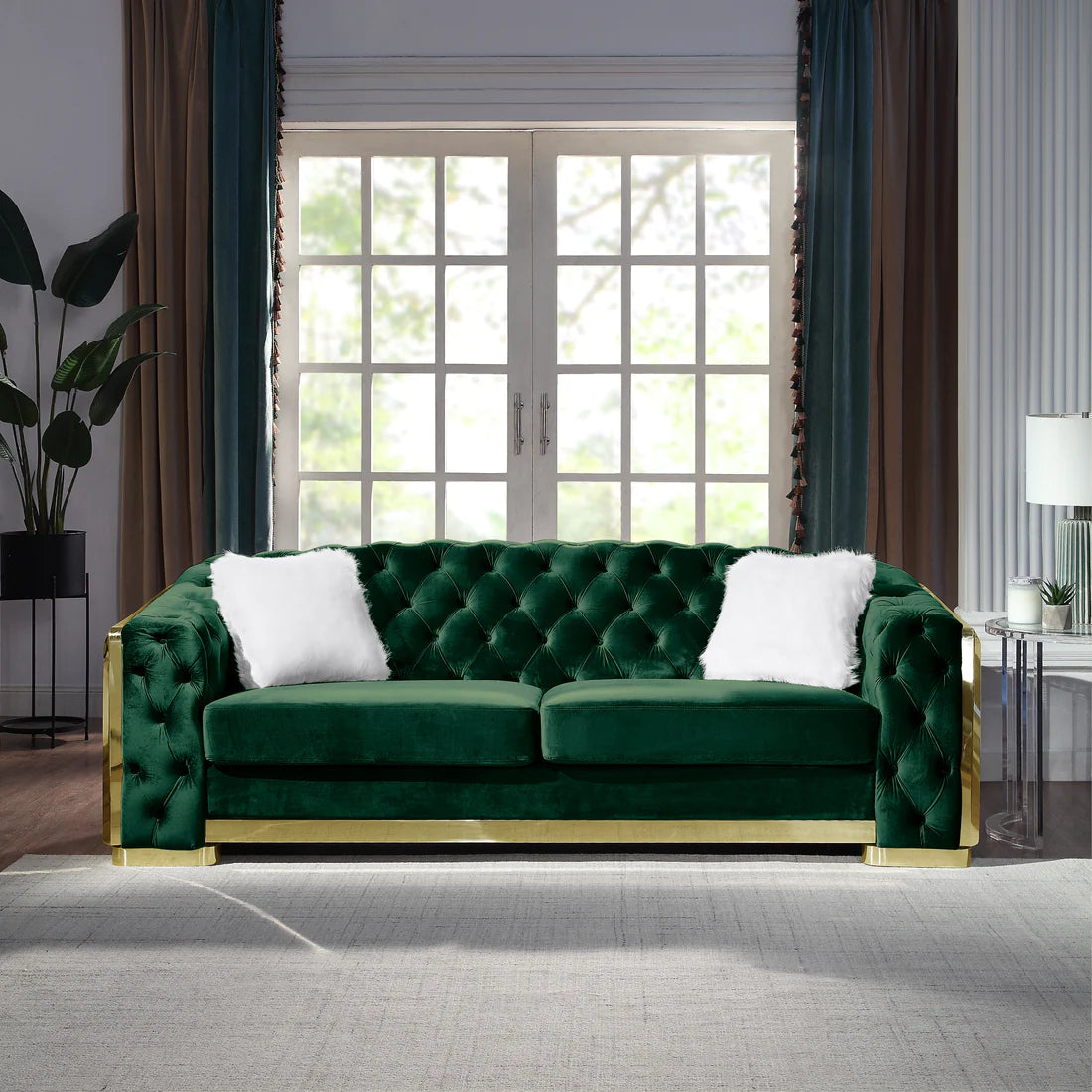 Deanna Velvet Living Room Collection in Green or Black