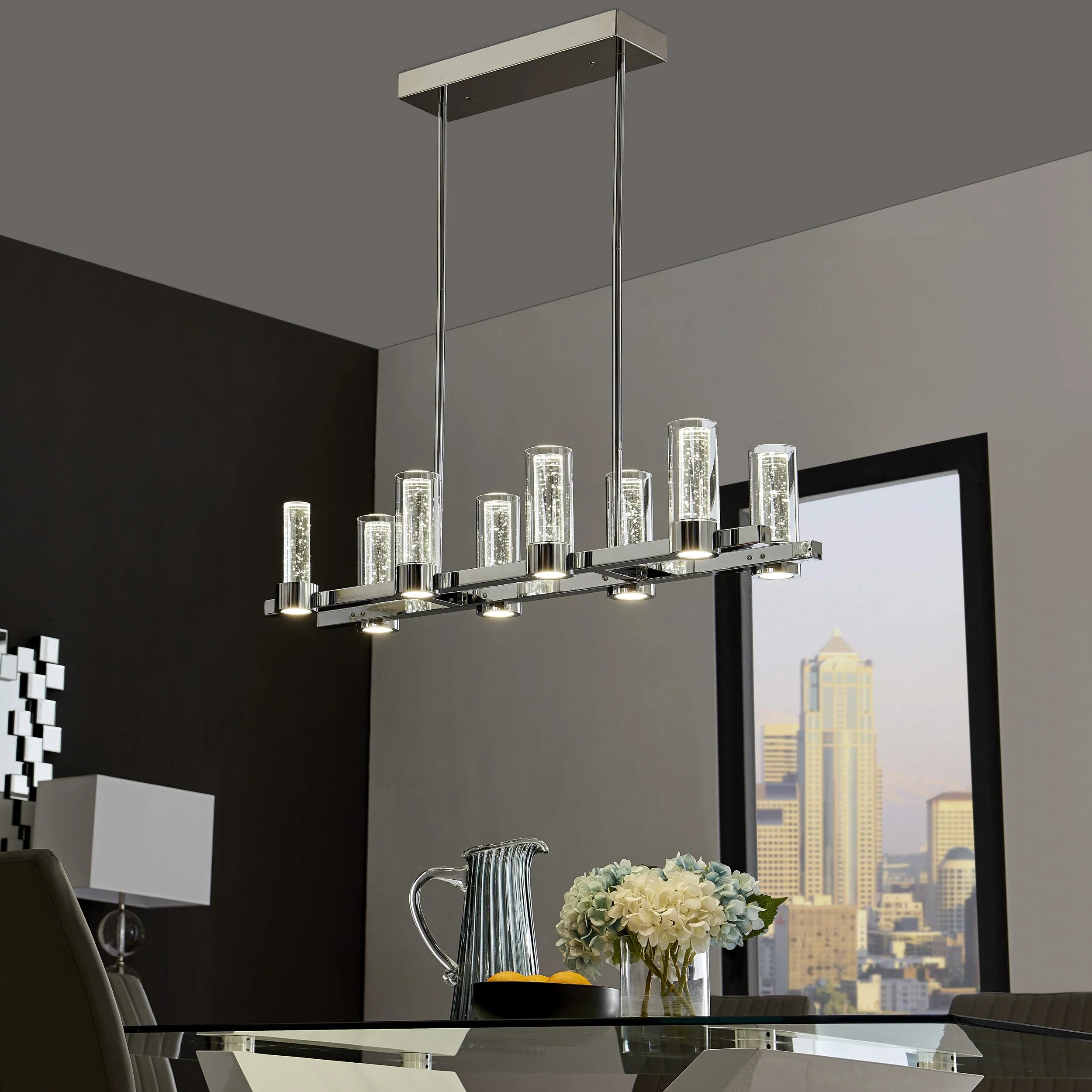 Sparkling Rectangular Crystal Chandelier with 8 Lights