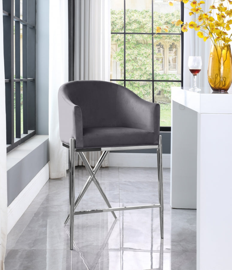 Xara Velvet Stool with Chrome Legs in 3 Color Options