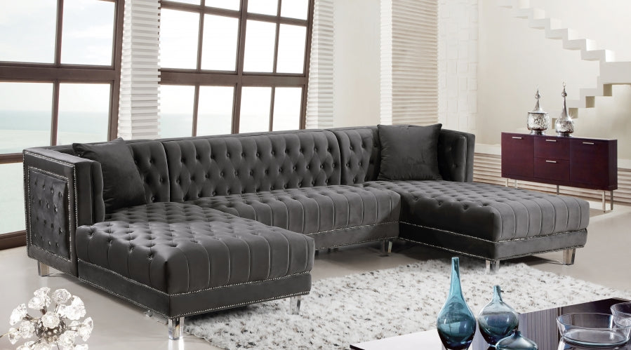 Minda Tufted Velvet Double Chaise Sectional in 4 Color Options