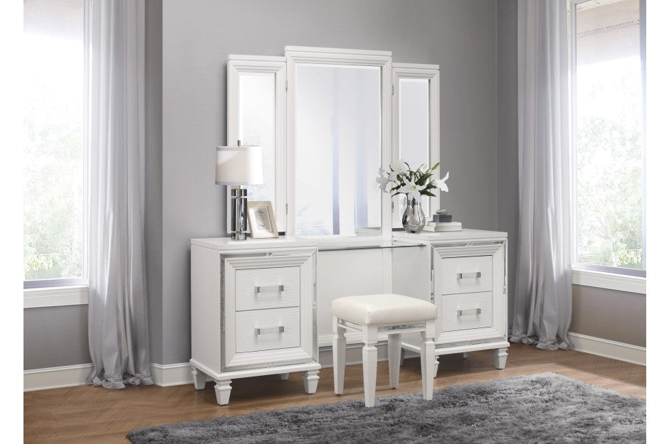 Jasmina Storage Bedroom Collection with LED Lighting in White or Grey