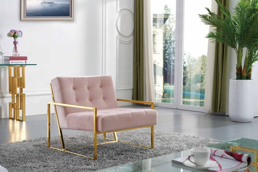 Alex Tufted Velvet Accent Chair with Gold Stainless Steel Base