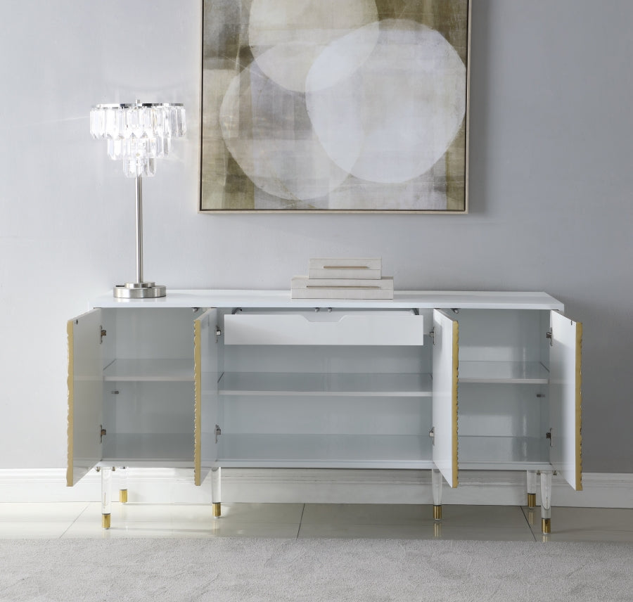 Noelle White Sideboard with Gold Doors and Acrylic Legs