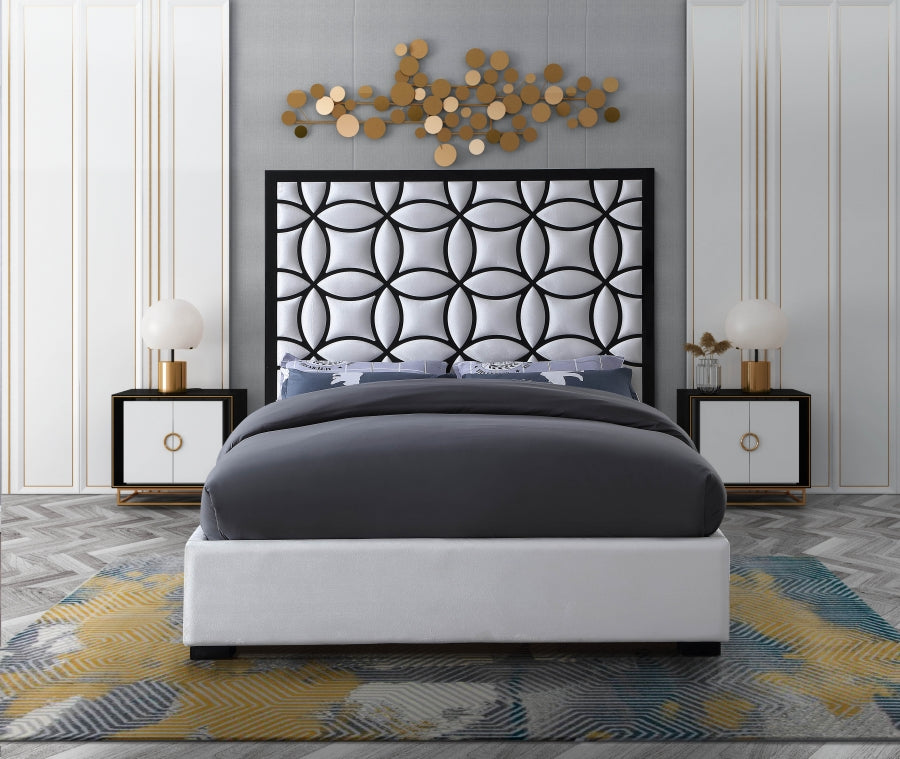 Talman White Velvet Upholstered Bed