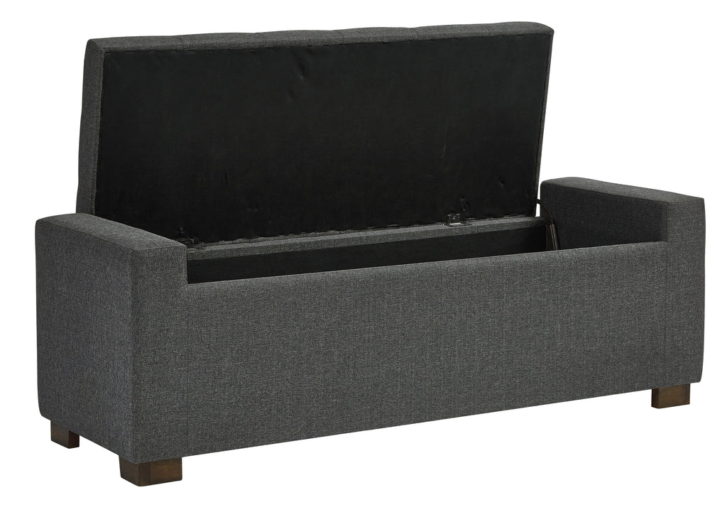 Tufted Grey Fabric Storage Bench