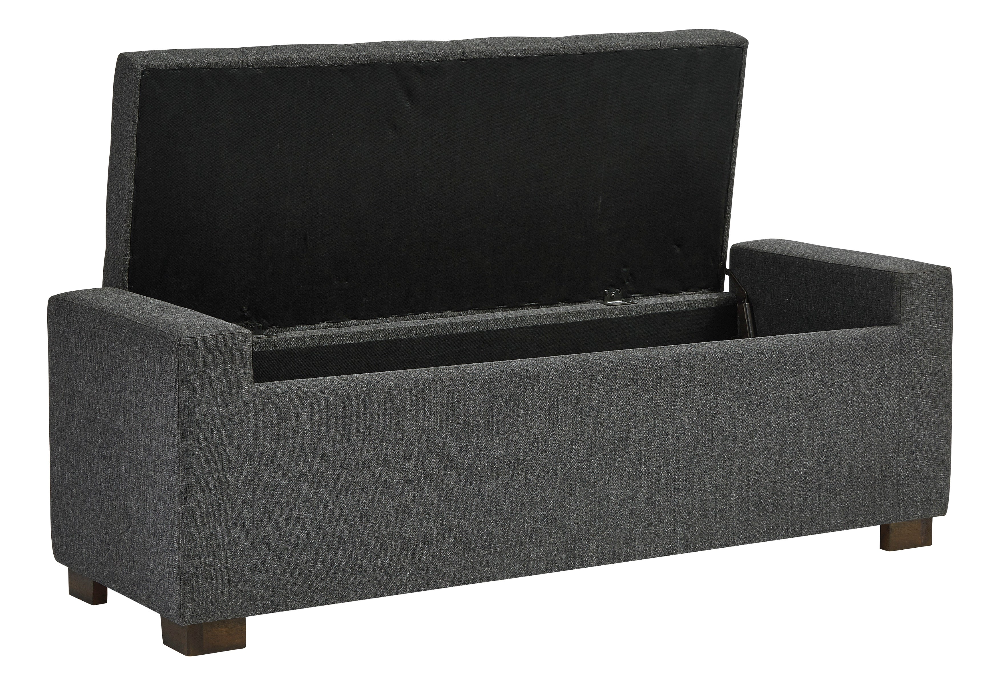 Tufted Grey Fabric Storage Bench