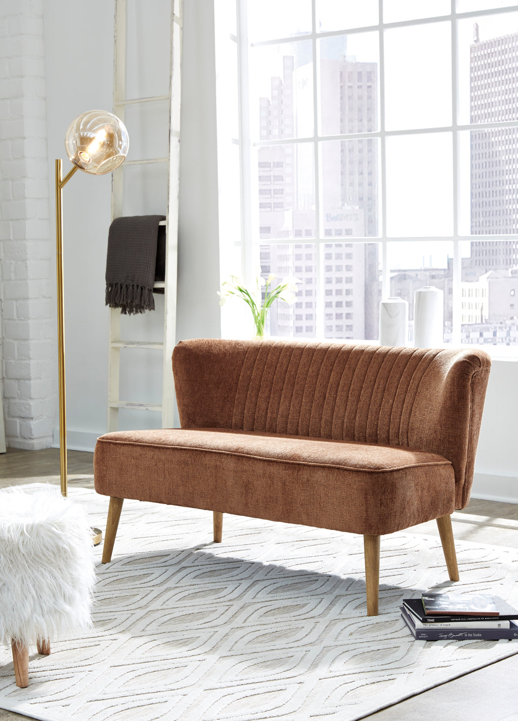 Cognac Channel Tufted Settee