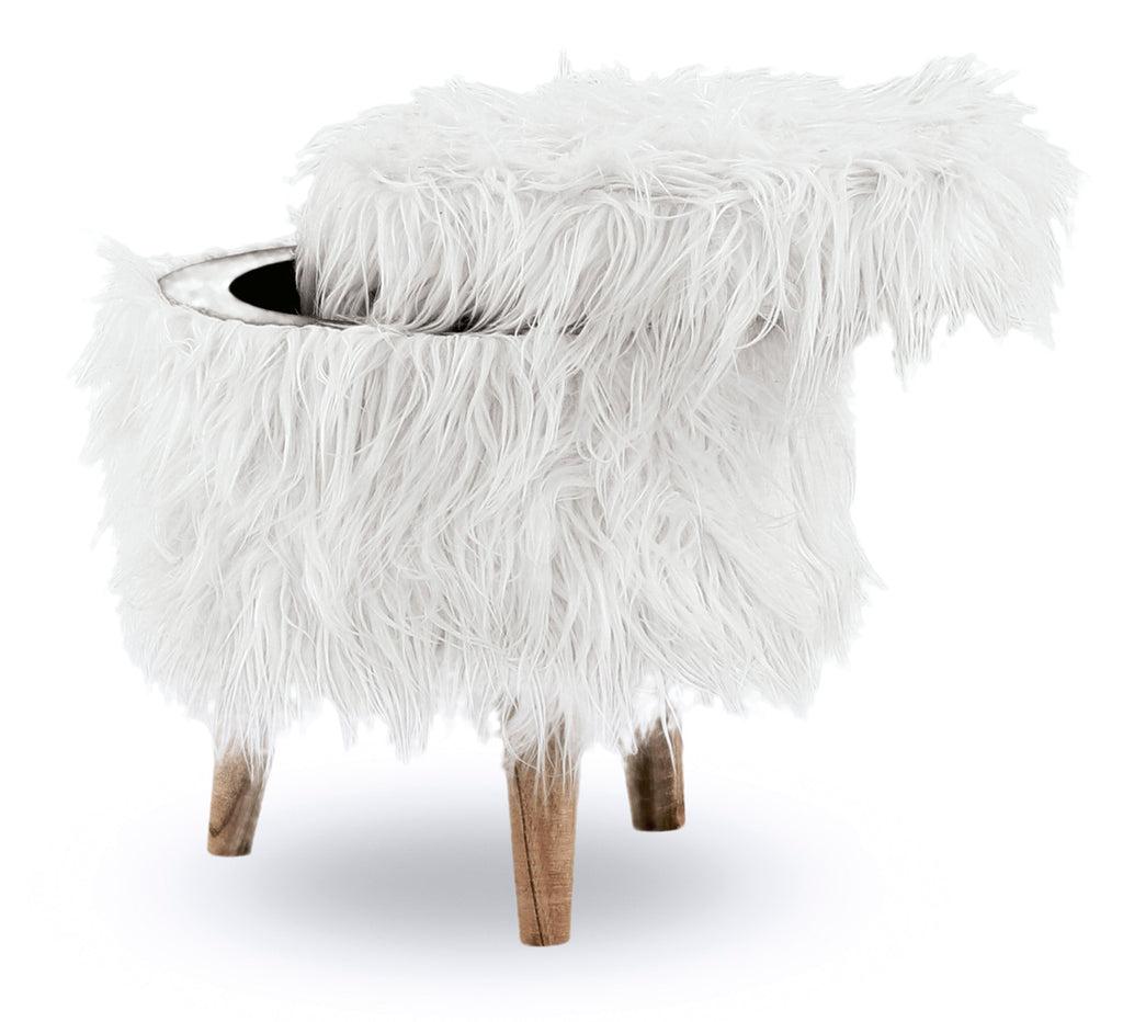 White Faux Fur Storage Ottoman