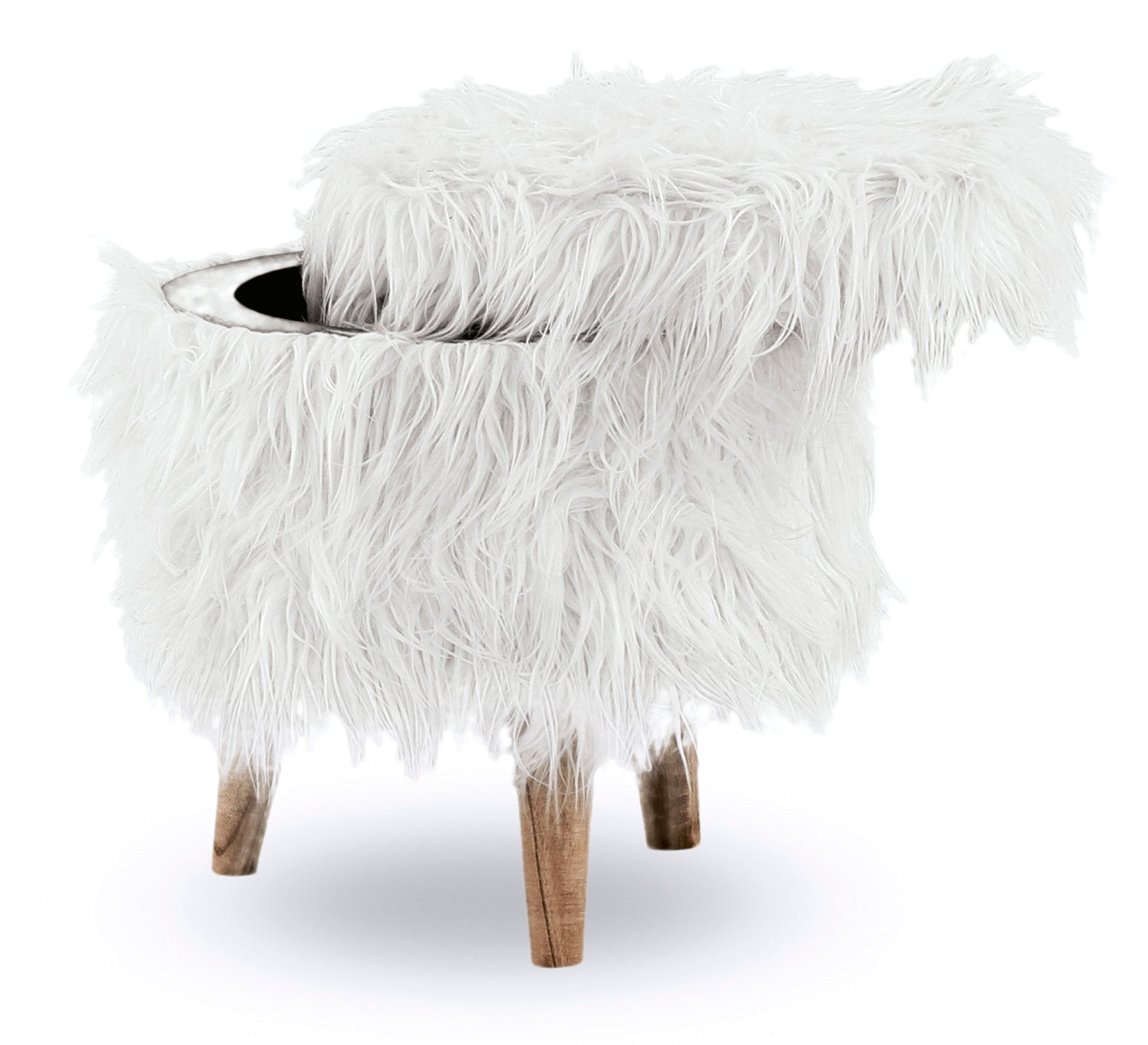 White Faux Fur Storage Ottoman