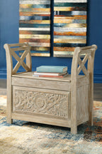 White Washed Rustic Storage Accent Bench