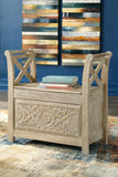 White Washed Rustic Storage Accent Bench