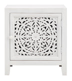 White Hand Carved Medallion Pattern Accent Cabinet