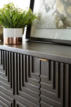 Geometric 3-Door Accent Cabinet with Gold Legs