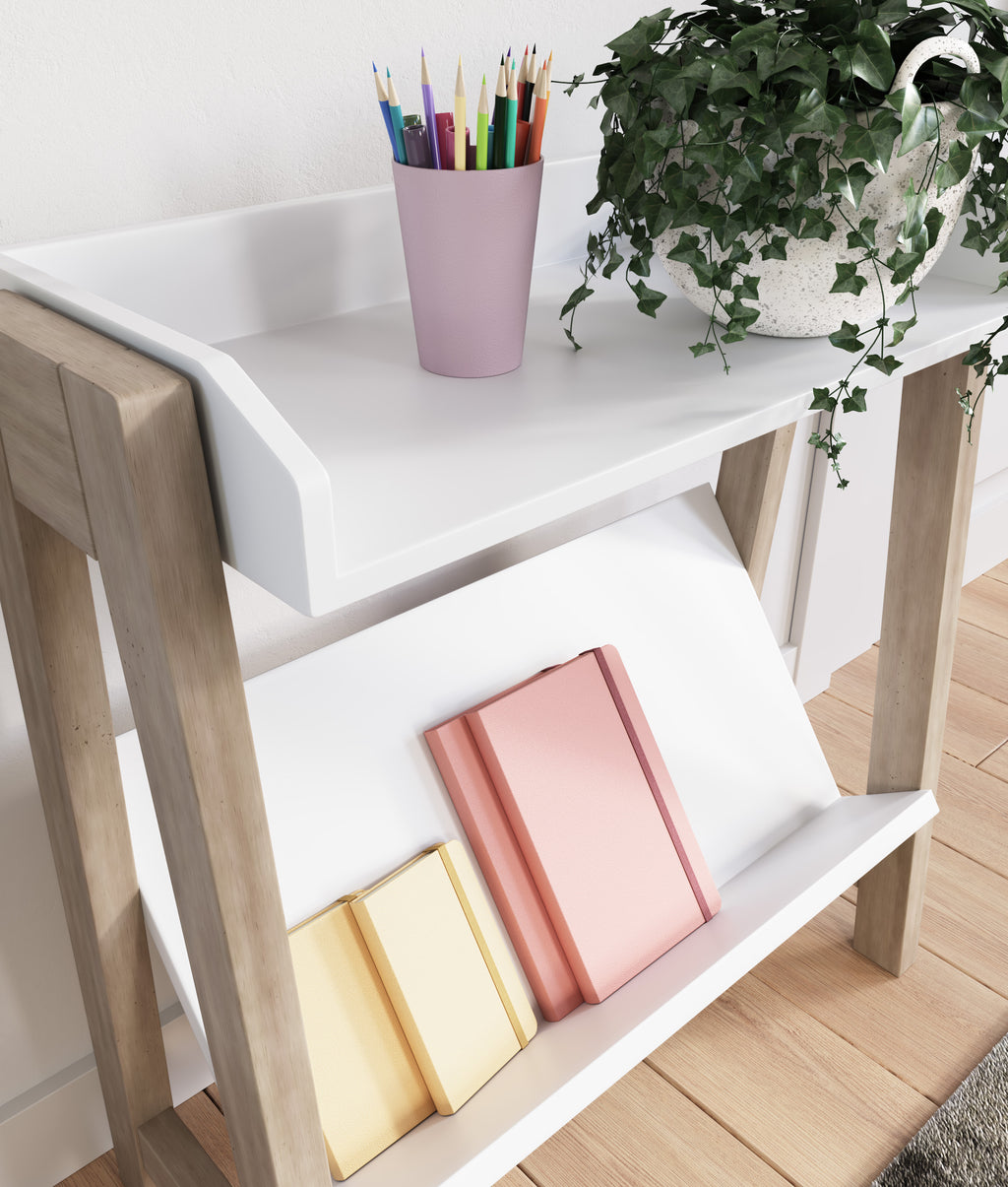White and Tan Small Accent Bookcase