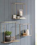 Gold Metal 3 Piece Wall Shelf Set