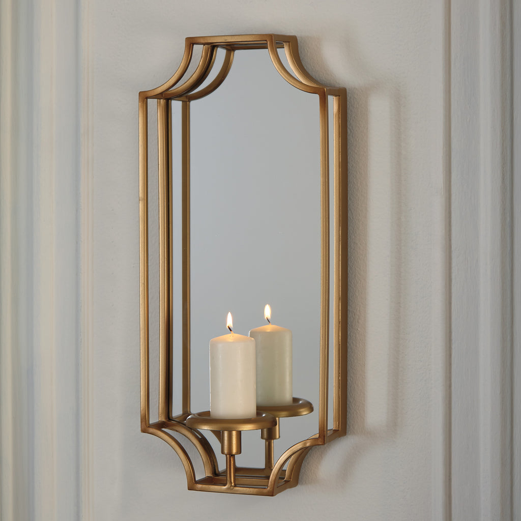 Mirrored Wall Sconce with Candle Holder