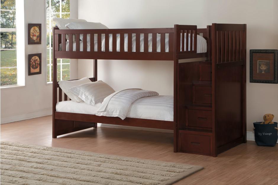 Ryan Twin Bunk Bed with Storage Staircase in  4 Color Options
