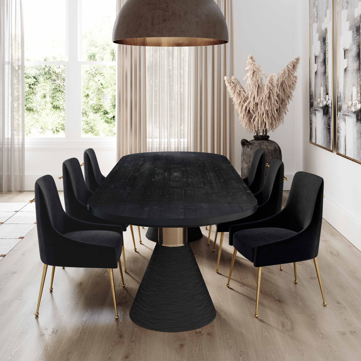 Textured Rope Pedestals Dining Table in 2 Sizes and 2 Color Options