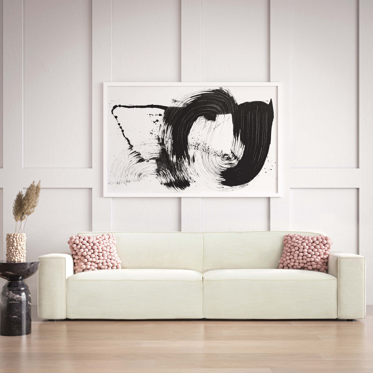 Olaf Oversized Sofa in Black Velvet or Cream Linen