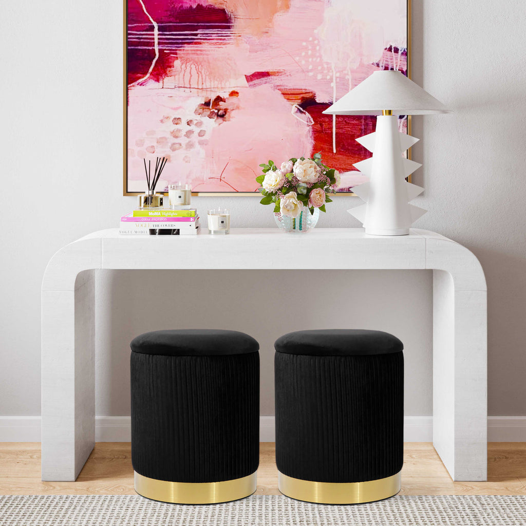 Velvet Storage Ottoman with Gold Base in 3 Color Options