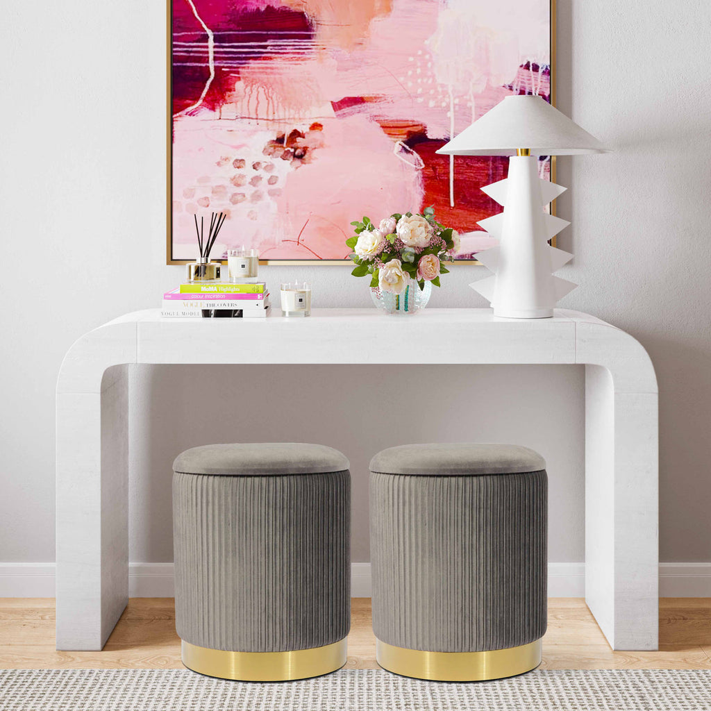 Velvet Storage Ottoman with Gold Base in 3 Color Options