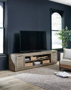 Stan Weathered Grey Media Stand with Optional Fireplace