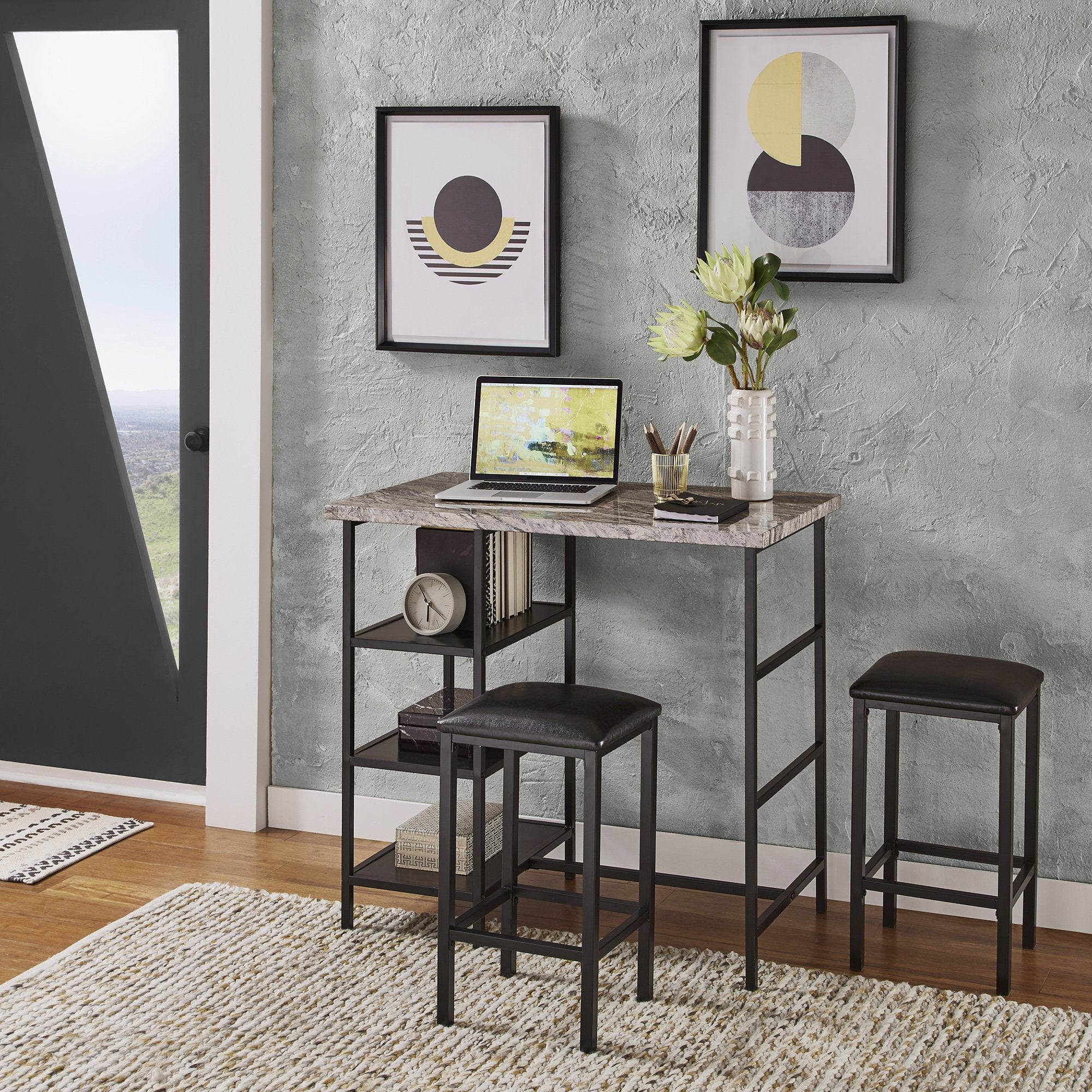 Rimes Faux Marble 3 Piece Counter Height Set in 2 Finishes