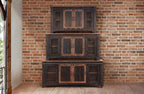 Rustic Dual Tone Media Stand with Sliding Barn Doors in 3 Sizes