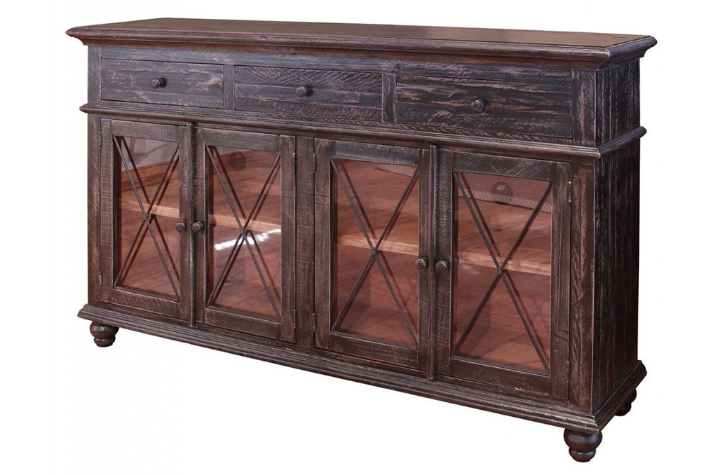 Vintage Weathered Black Console with Storage Drawers