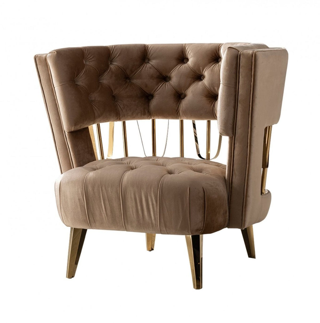 Kourtney Velvet Beige and Gold Living Room Collection