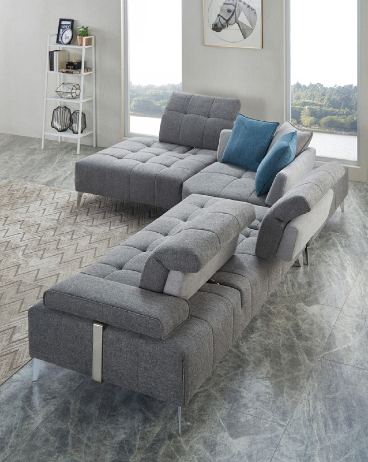 Natasha Tufted Fabric Sectional with Adjustable Backrest