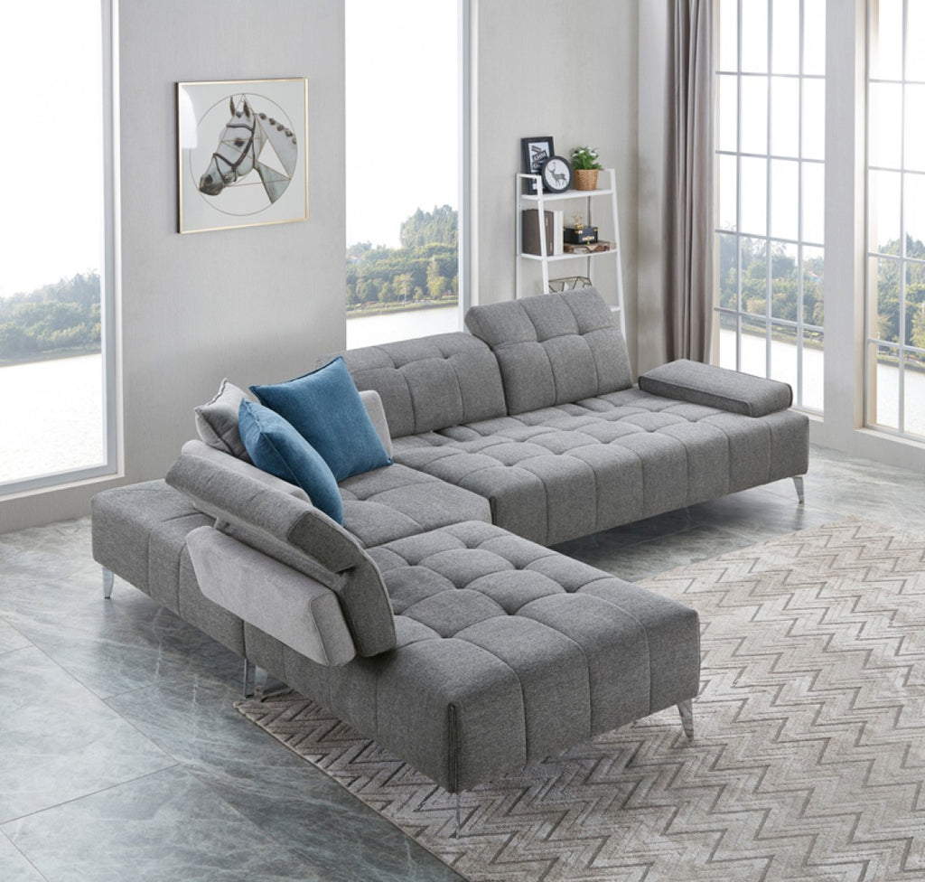 Natasha Tufted Fabric Sectional with Adjustable Backrest