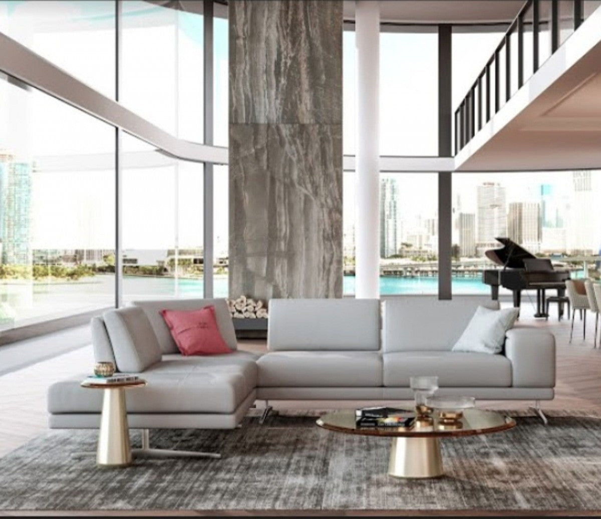 Moore Grey Leather Sectional with Movable Backrests