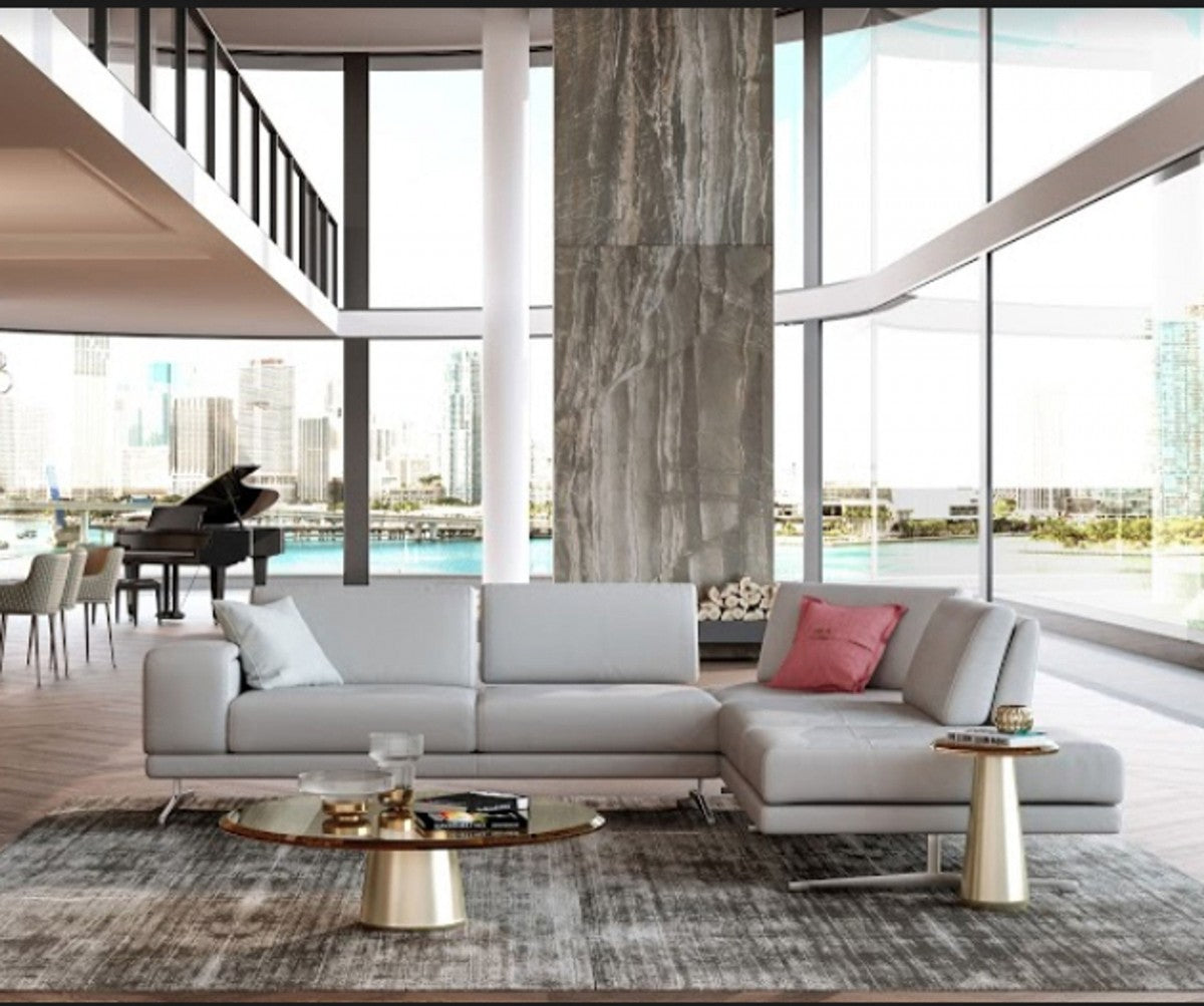 Moore Grey Leather Sectional with Movable Backrests
